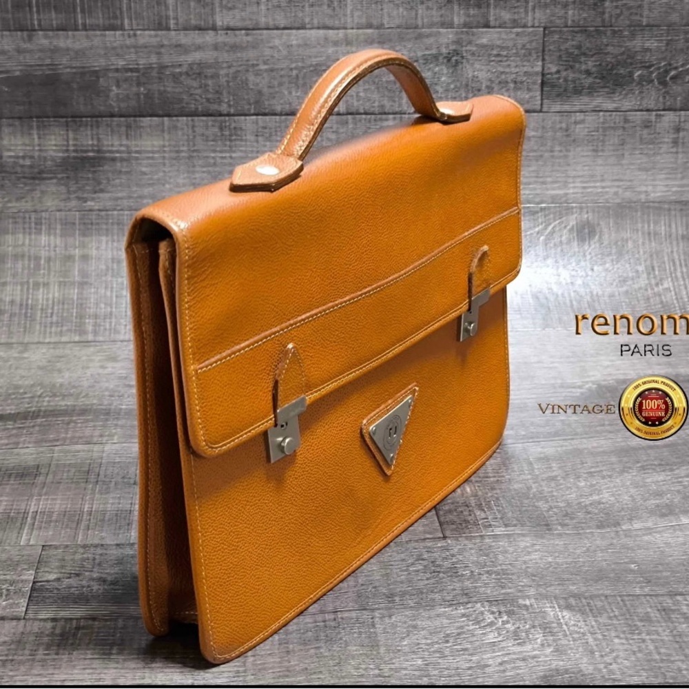 New Vintage Renoma Paris Maroquinerie Brown Leather Messenger Bag Briefcase - Picture 2 of 10